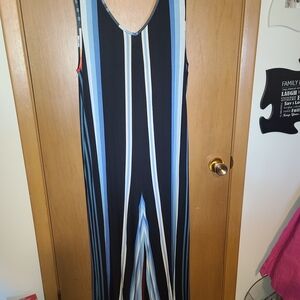 LuLaRoe Black and Blue Striped Jumpsuit